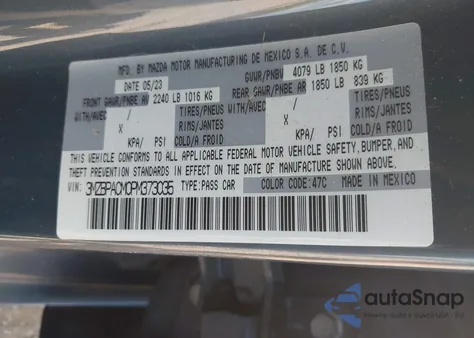 2023 Mazda Mazda3 2.5 S Carbon Edition from USA, damaged, VIN 3MZBPACM0PM373035